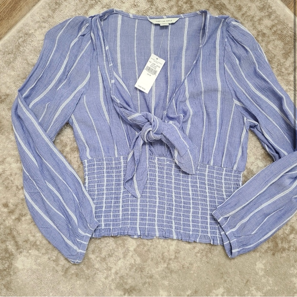 American Eagle Outfitters Striped Tie-Front Blouse